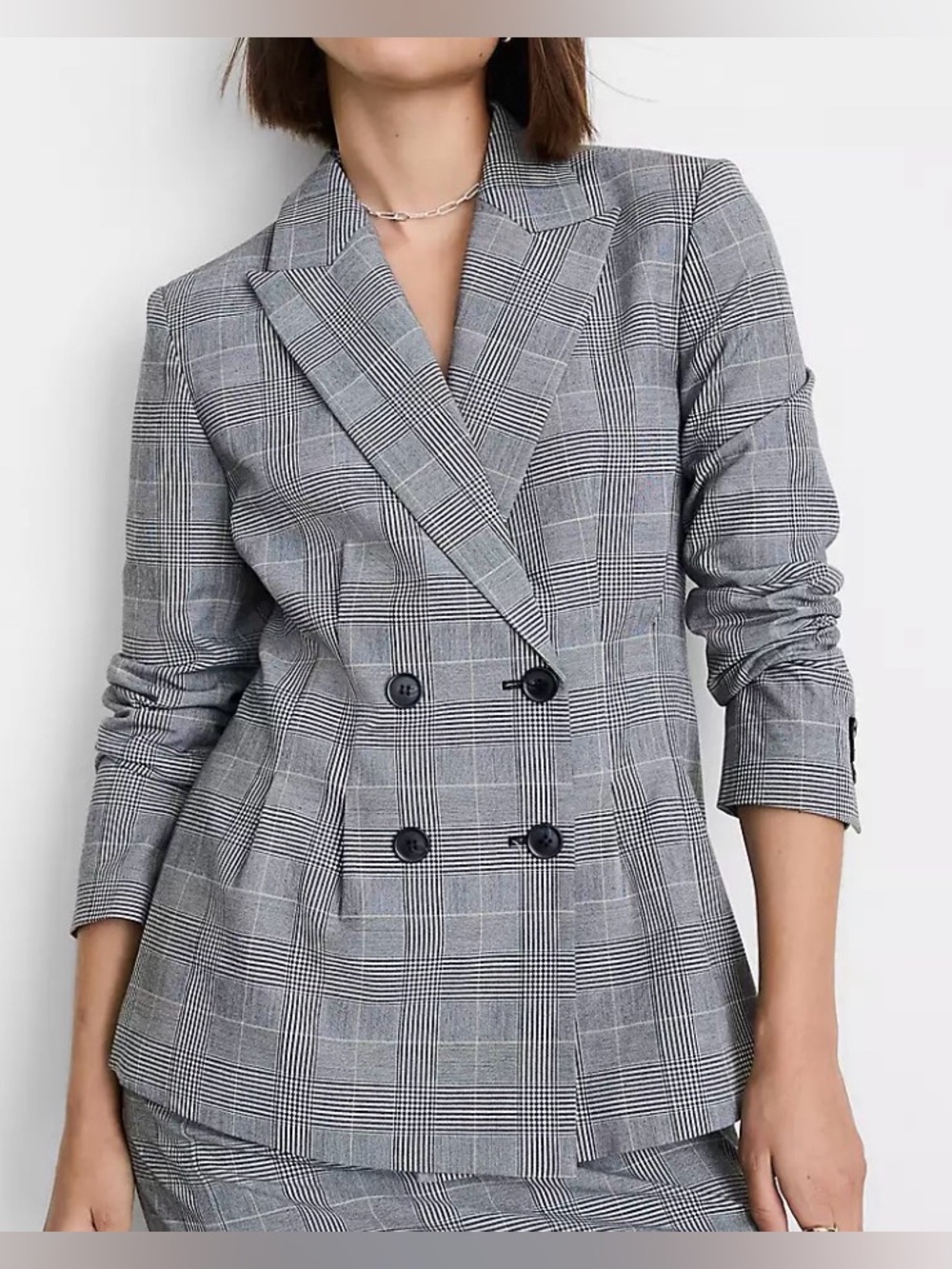 LOFT Versa Plaid Seasonless Stretch Double Breasted Blazer